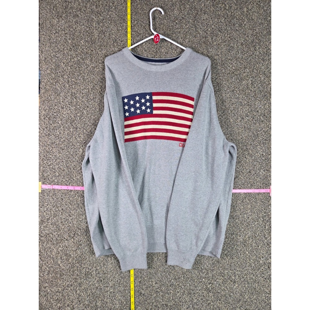 Chaps Sweater Women XXL Grey American Flag Knit Long Sleeve Pullover